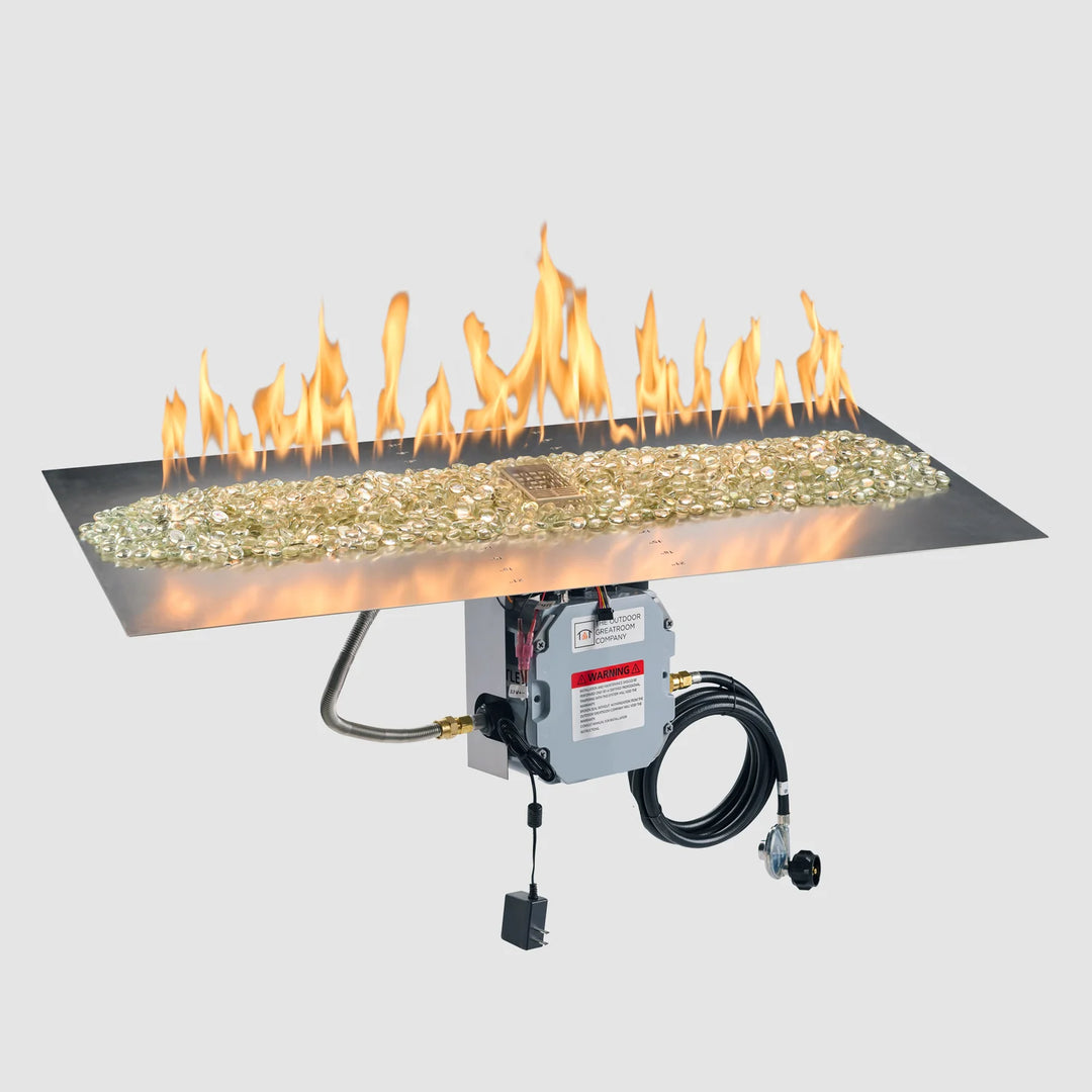 Outdoor Greatroom - 42" x 24"  Crystal Fire Plus Linear Gas Fire Pit Burner Plate with Control