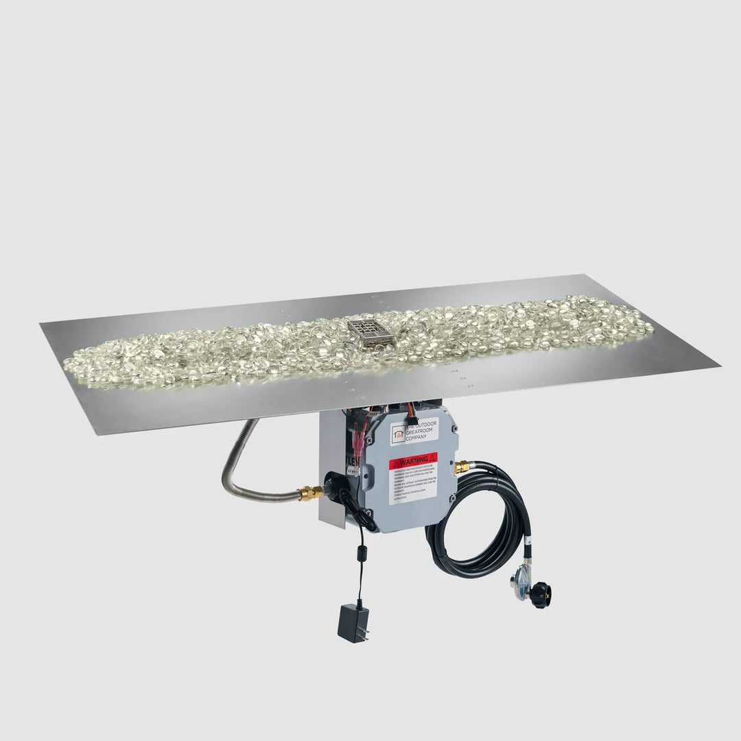 Outdoor Greatroom - 42" x 24"  Crystal Fire Plus Linear Gas Fire Pit Burner Plate with Control