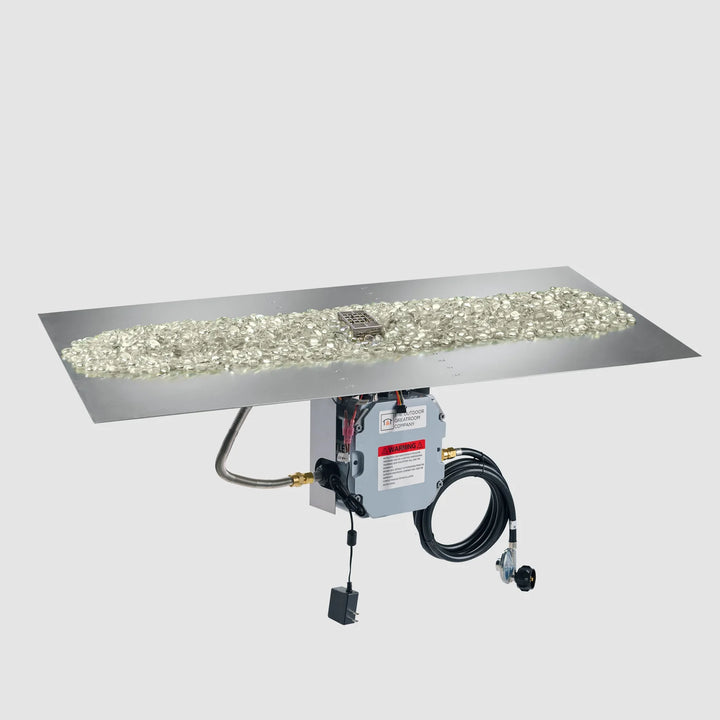 Outdoor Greatroom - 42" x 24"  Crystal Fire Plus Linear Gas Fire Pit Burner Plate with Control