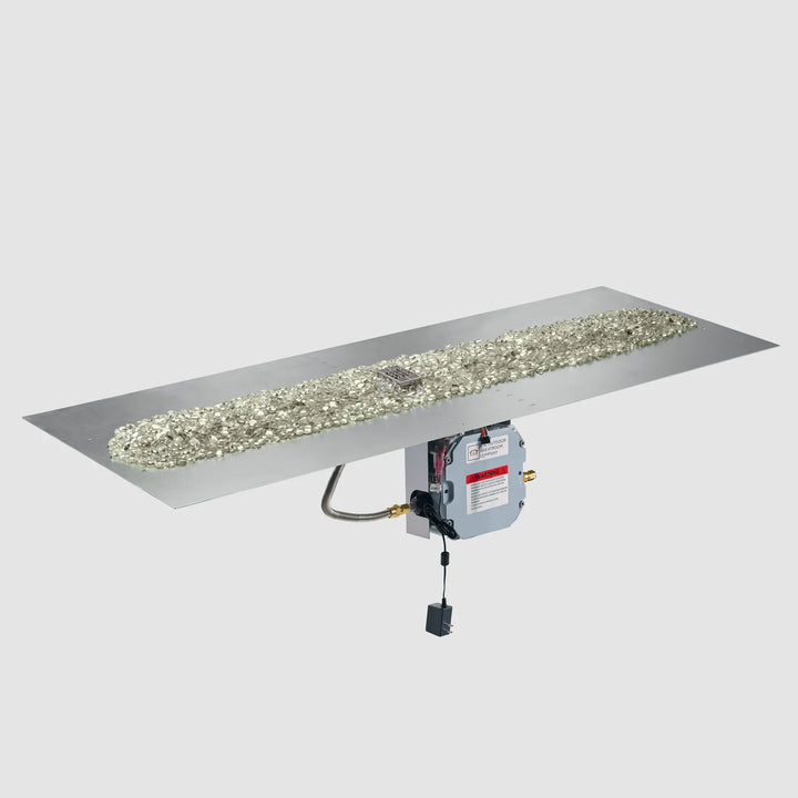 Outdoor Greatroom - 24" x 64" Crystal Fire® Plus Linear Gas Fire Pit Burner Plate with Control Panel