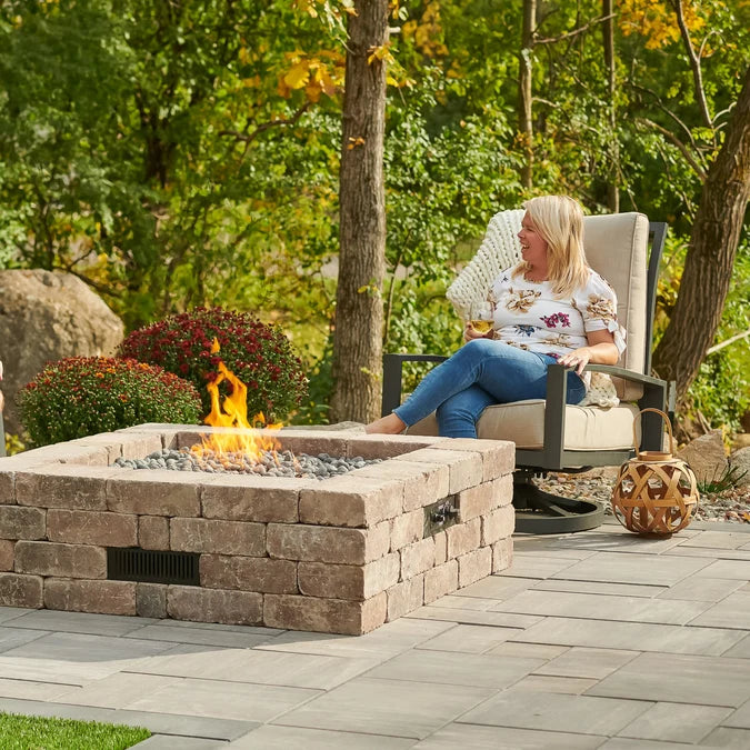 Outdoor GreatRoom Bronson Block 51.25" Square Gas Fire Pit Kit