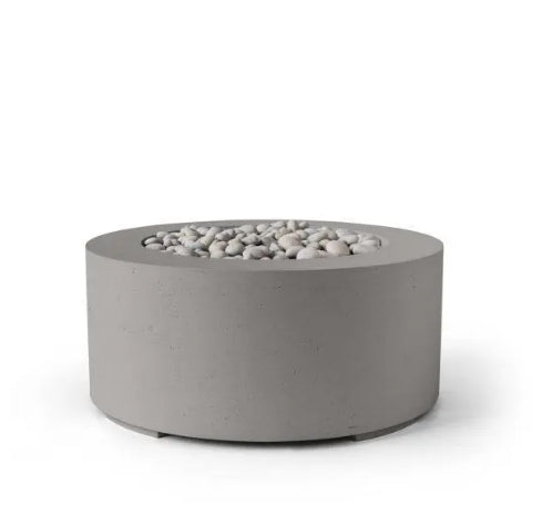 Belmont Round Concrete Gas Fire Pit , Cylindrical Outdoor Fire Feature (36″ DIA × 16″ H)