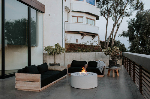 Belmont Round Concrete Gas Fire Pit , Cylindrical Outdoor Fire Feature (36″ DIA × 16″ H)