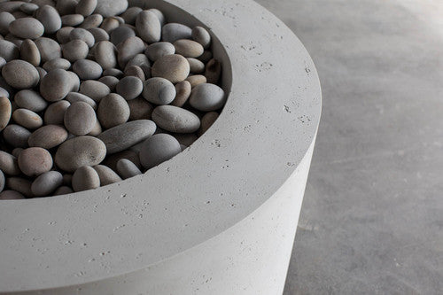Belmont Round Concrete Gas Fire Pit , Cylindrical Outdoor Fire Feature (36″ DIA × 16″ H)