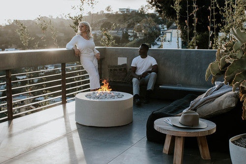 Belmont Round Concrete Gas Fire Pit , Cylindrical Outdoor Fire Feature (36″ DIA × 16″ H)