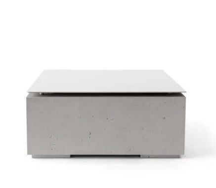 BRAVO 32" Square Outdoor Fire Feature, Sculptural Concrete Gas Fire Pit, Modern Patio Fire Pit