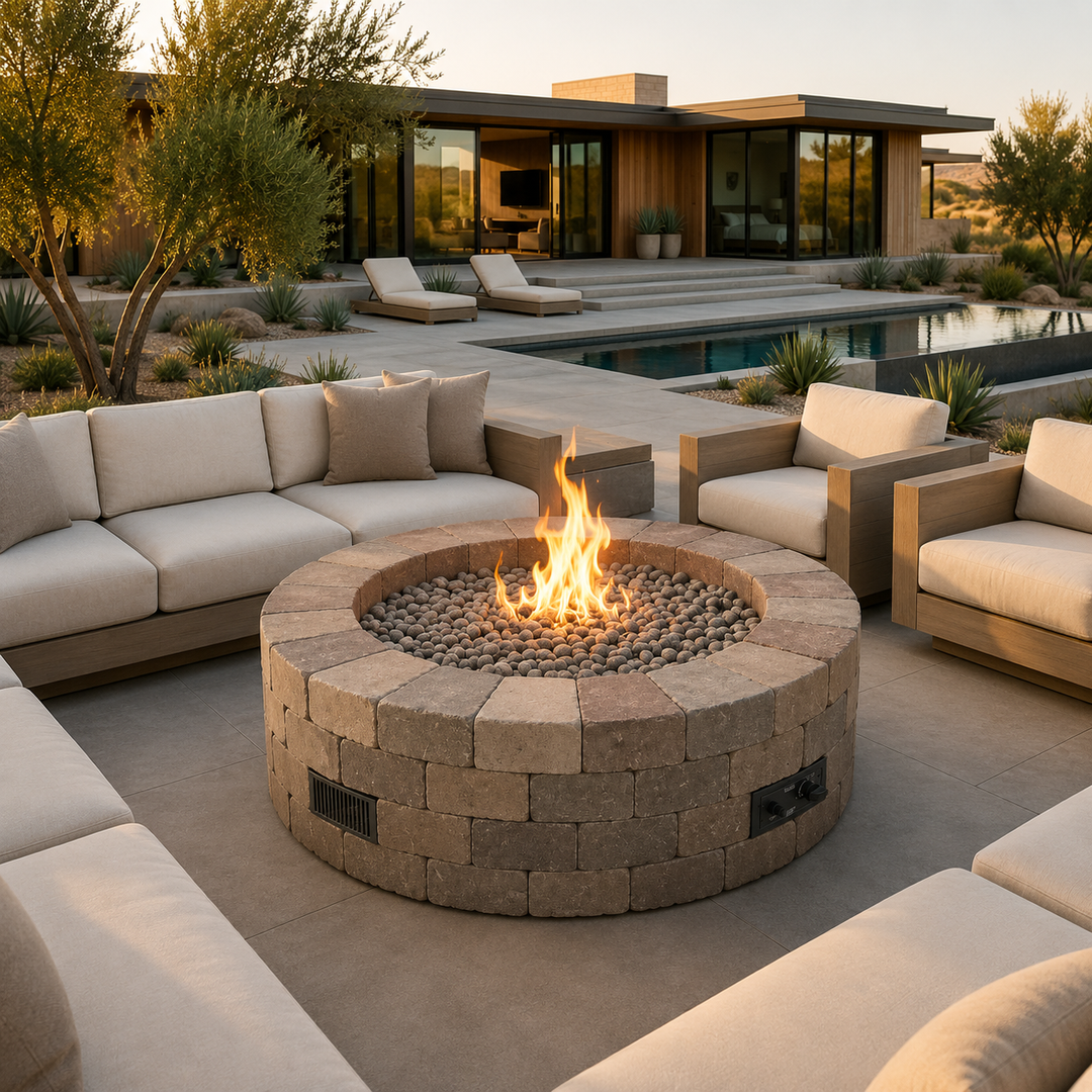 Outdoor GreatRoom Bronson Block 52" Round Gas Fire Pit Kit