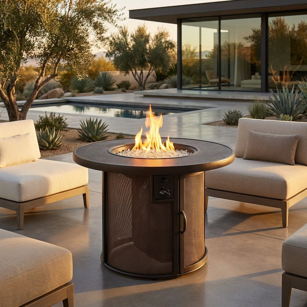 Outdoor Greatroom - Brown Stonefire Round Gas Fire Pit Table