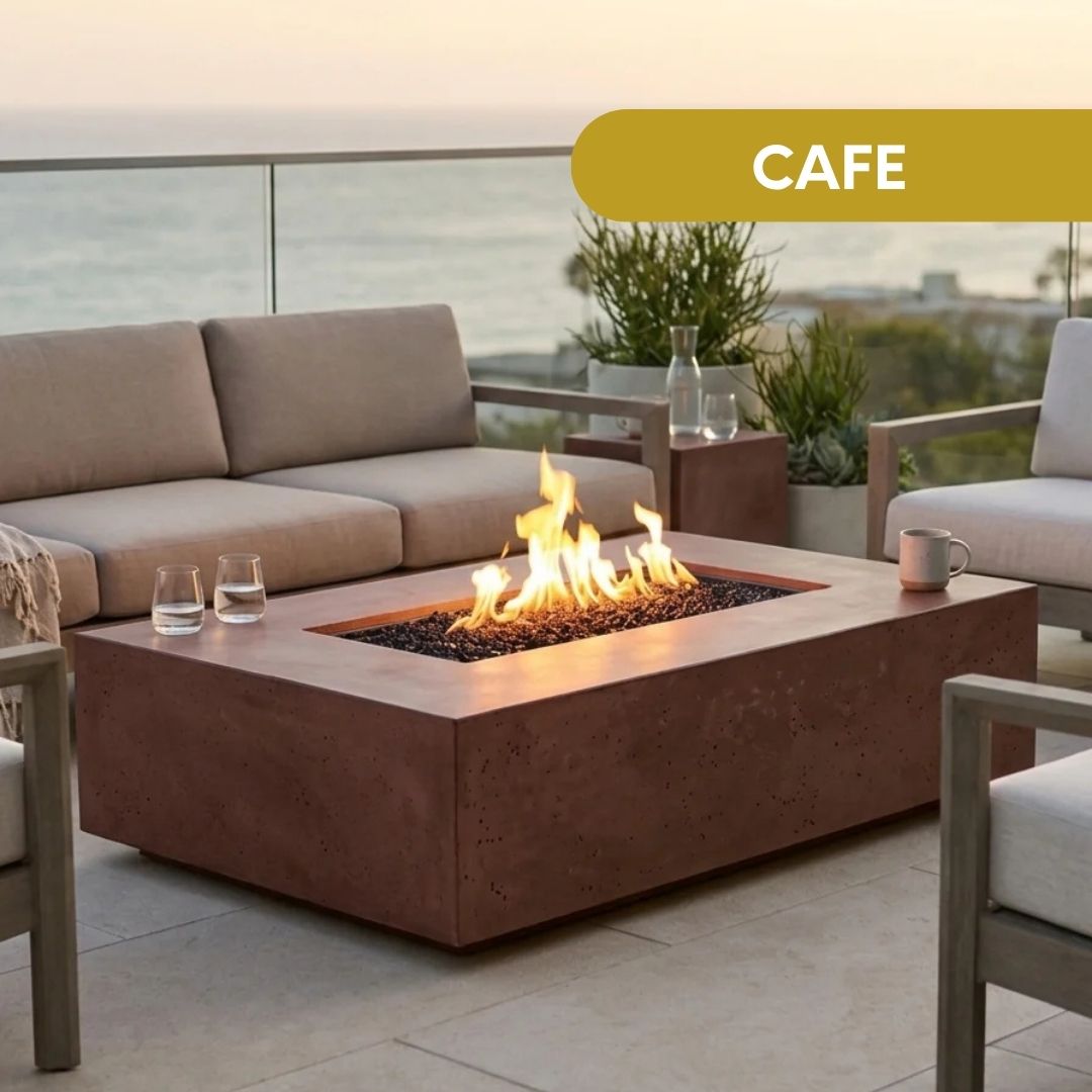 Tavola 1 Modern Concrete Fire Table 56" – Outdoor Gas Fire Pit by Prism Hardscapes