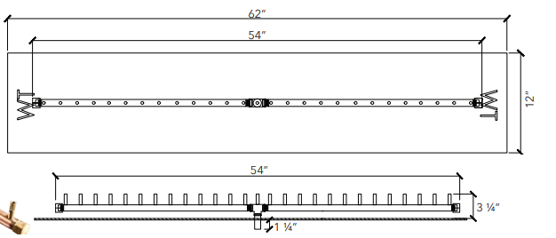 Crossfire 270K BTU Linear Brass Burner - CFBL270 - Rectangular Opening