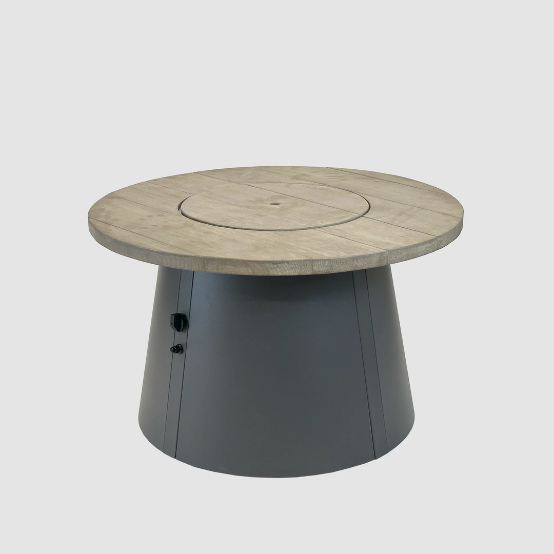 Outdoor GreatRoom Cirvalo 42" Round Gas Fire Pit Table – Smokey Oak Top & Charcoal Grey Base