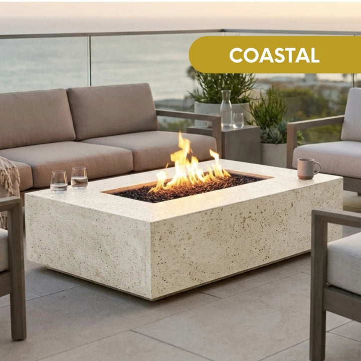 Tavola 1 Modern Concrete Fire Table 56" – Outdoor Gas Fire Pit by Prism Hardscapes