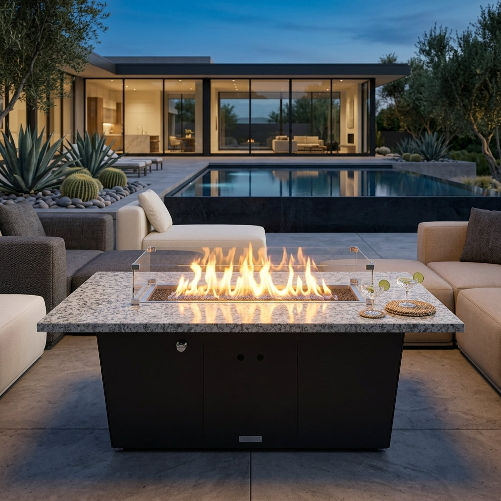COOKE Palisades Fire Pit Table 60" x 36" x 21" - Stone Top