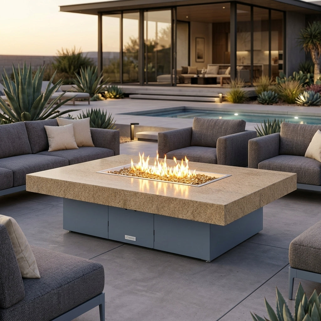 COOKE Santa Barbara Rectangular Fire Pit Table 62" x 36" x 17" - Stone Top