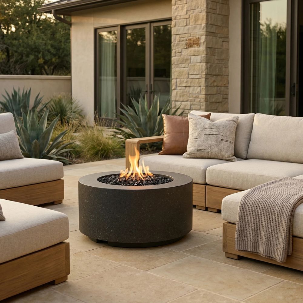 Cilindro 36" Round Fire Bowl – Handcrafted Patina Finish (Propane or Natural Gas)