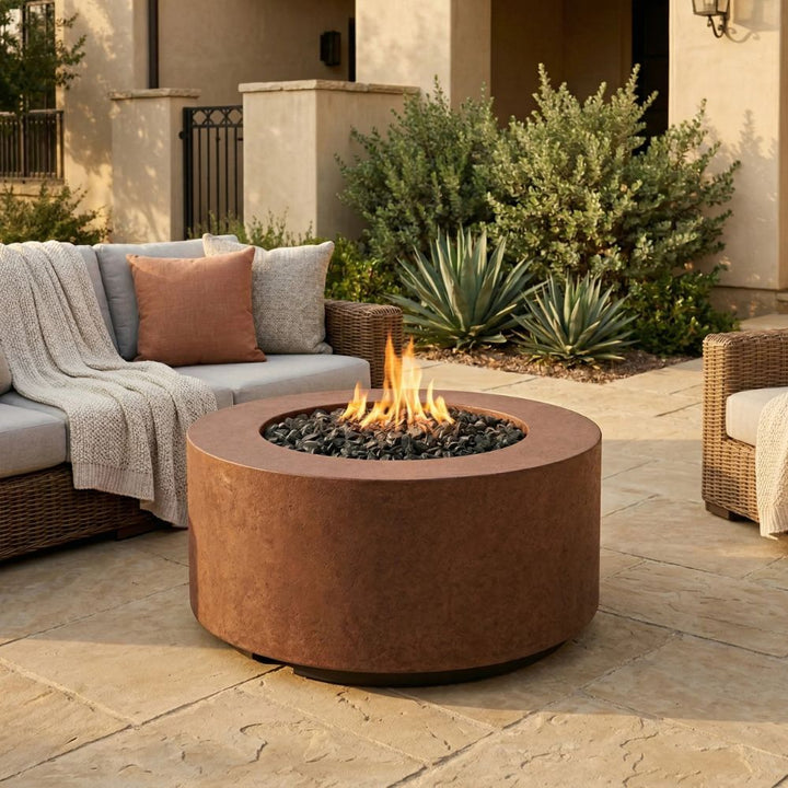 Cilindro 36" Round Fire Bowl – Handcrafted Patina Finish (Propane or Natural Gas)