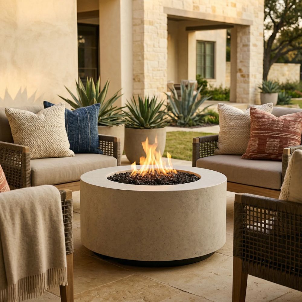 Cilindro 36" Round Fire Bowl – Handcrafted Patina Finish (Propane or Natural Gas)