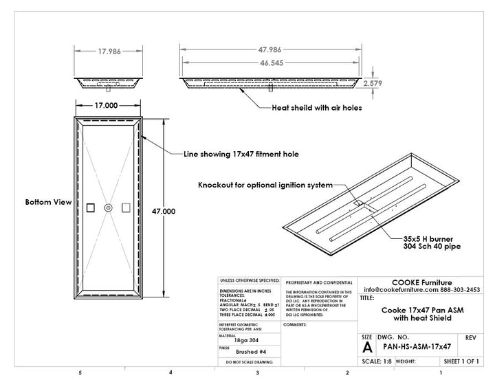 COOKE 47" x 17"  Rectangular Fire Pit Kit w/ AWEIS and Optional Lid