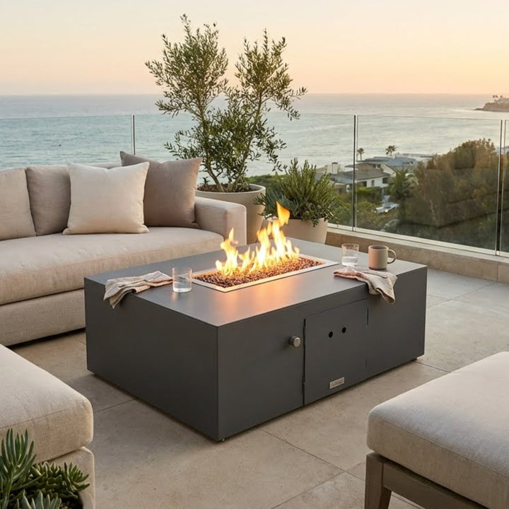 COOKE Costa Mesa Fire Pit Table  47" x 33" x 17" - Aluminum Top