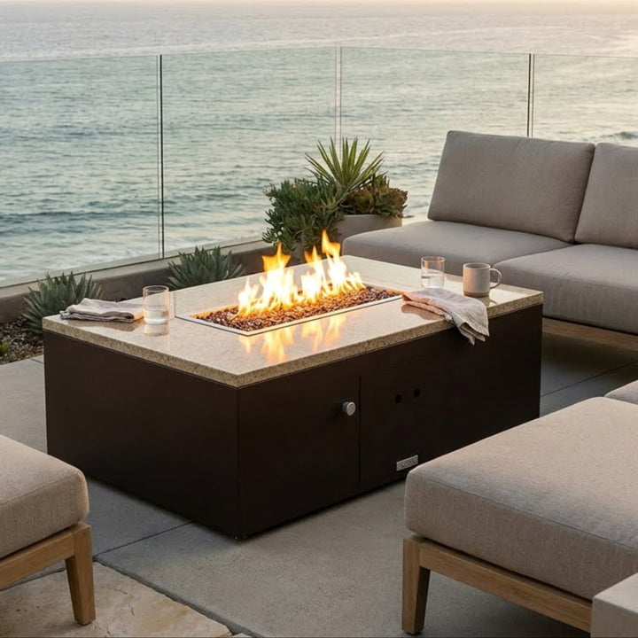 COOKE Costa Mesa Fire Pit Table  47" x 33" x 17" - Stone Top
