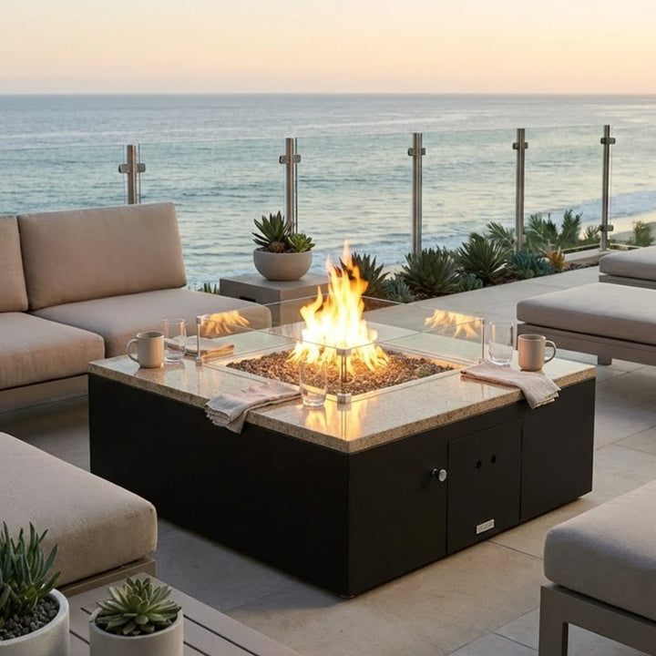 COOKE Costa Mesa Fire Pit Table  47" x 47" x 17" - Stone Top