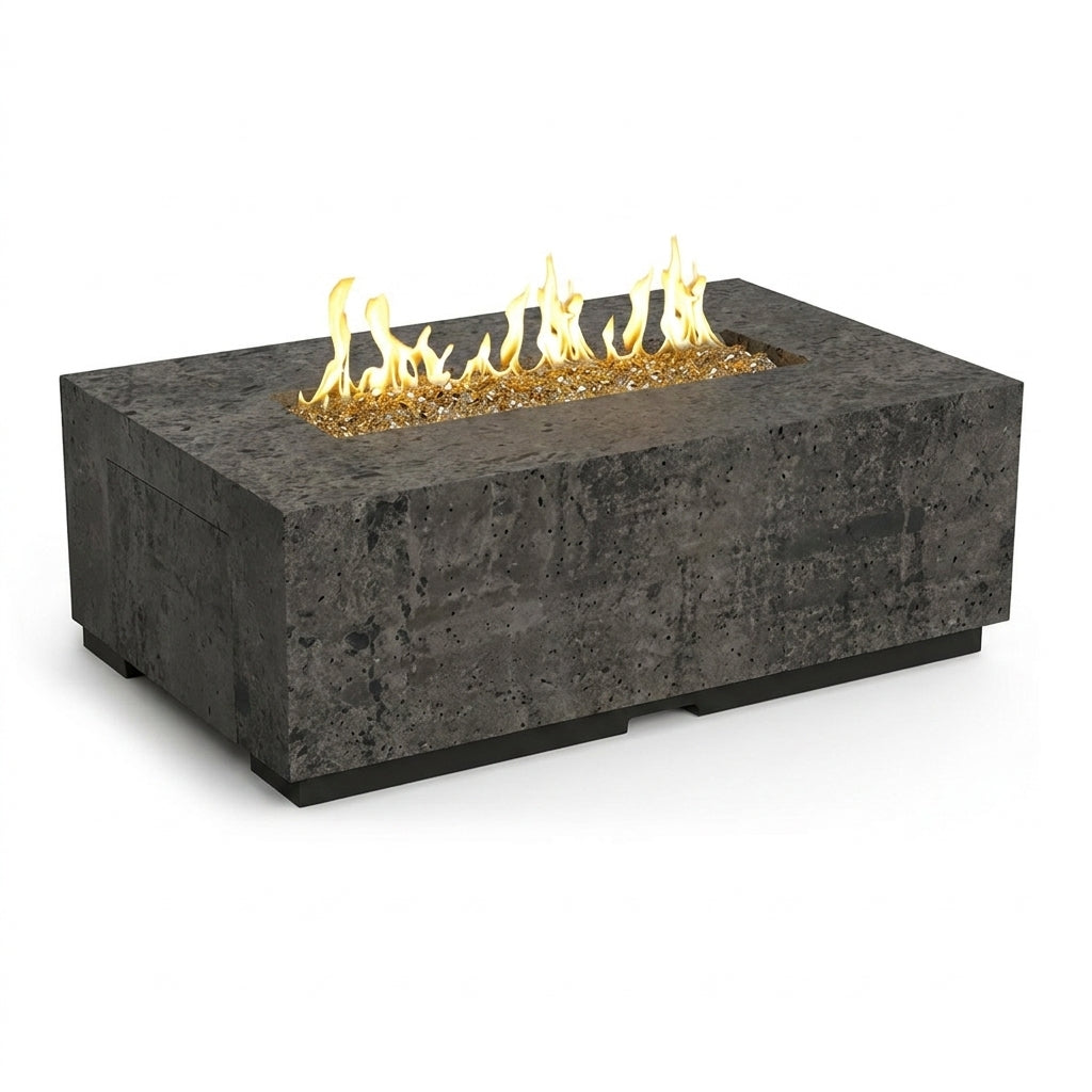 Legend LP Fire Table - 60" x 36" GFRC Outdoor Propane Fire Pit, Coffee-Table Height, 36" Stainless Linear Burner (LP Only, Manual Flame Sensing, Hidden Tank Drawer)