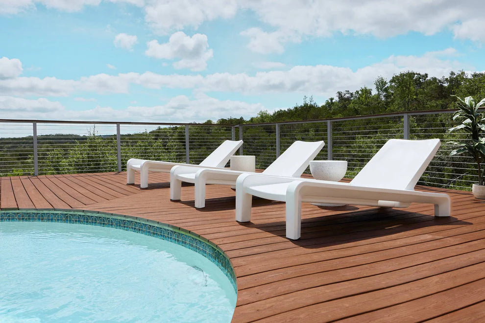 Deck Chaise Lounge – Modern In-Pool Chaise with Optional Sunbrella® Cushion, Pillow & 2" Risers