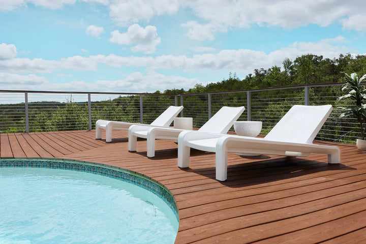 Deck Chaise Lounge – Modern In-Pool Chaise with Optional Sunbrella® Cushion, Pillow & 2" Risers