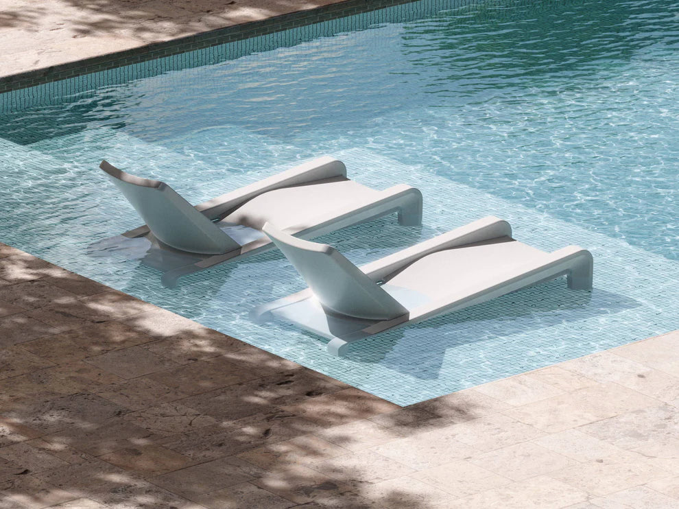 Deck Chaise Lounge – Modern In-Pool Chaise with Optional Sunbrella® Cushion, Pillow & 2" Risers