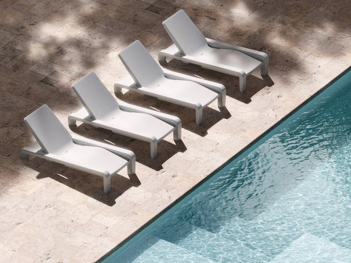 Deck Chaise Lounge – Modern In-Pool Chaise with Optional Sunbrella® Cushion, Pillow & 2" Risers