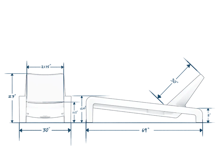 Deck Chaise Lounge – Modern In-Pool Chaise with Optional Sunbrella® Cushion, Pillow & 2" Risers