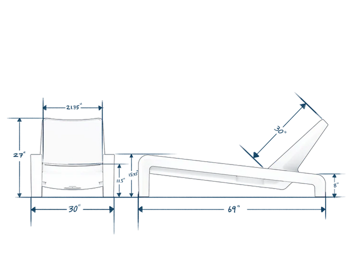 Deck Chaise Lounge – Modern In-Pool Chaise with Optional Sunbrella® Cushion, Pillow & 2" Risers