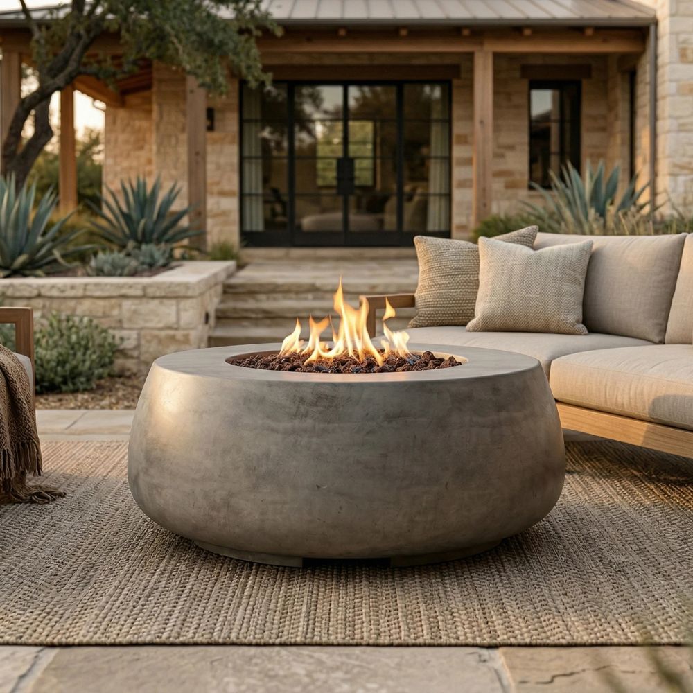 Dune Fire Bowl – 42" Round Lightweight Concrete Gas Fire Pit (65,000 BTUs, Propane/Natural Gas)