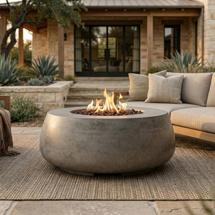 Dune Fire Bowl – 42" Round Lightweight Concrete Gas Fire Pit (65,000 BTUs, Propane/Natural Gas)