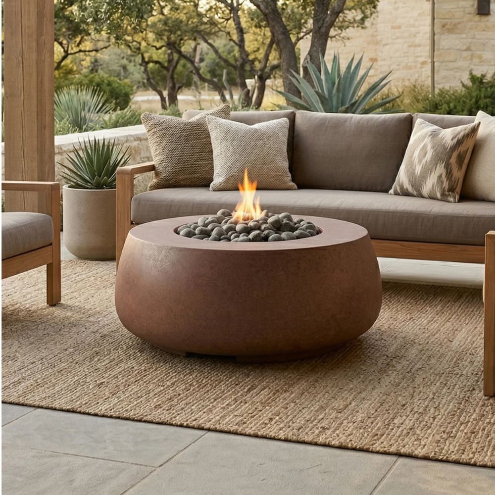 Dune Fire Bowl – 42" Round Lightweight Concrete Gas Fire Pit (65,000 BTUs, Propane/Natural Gas)