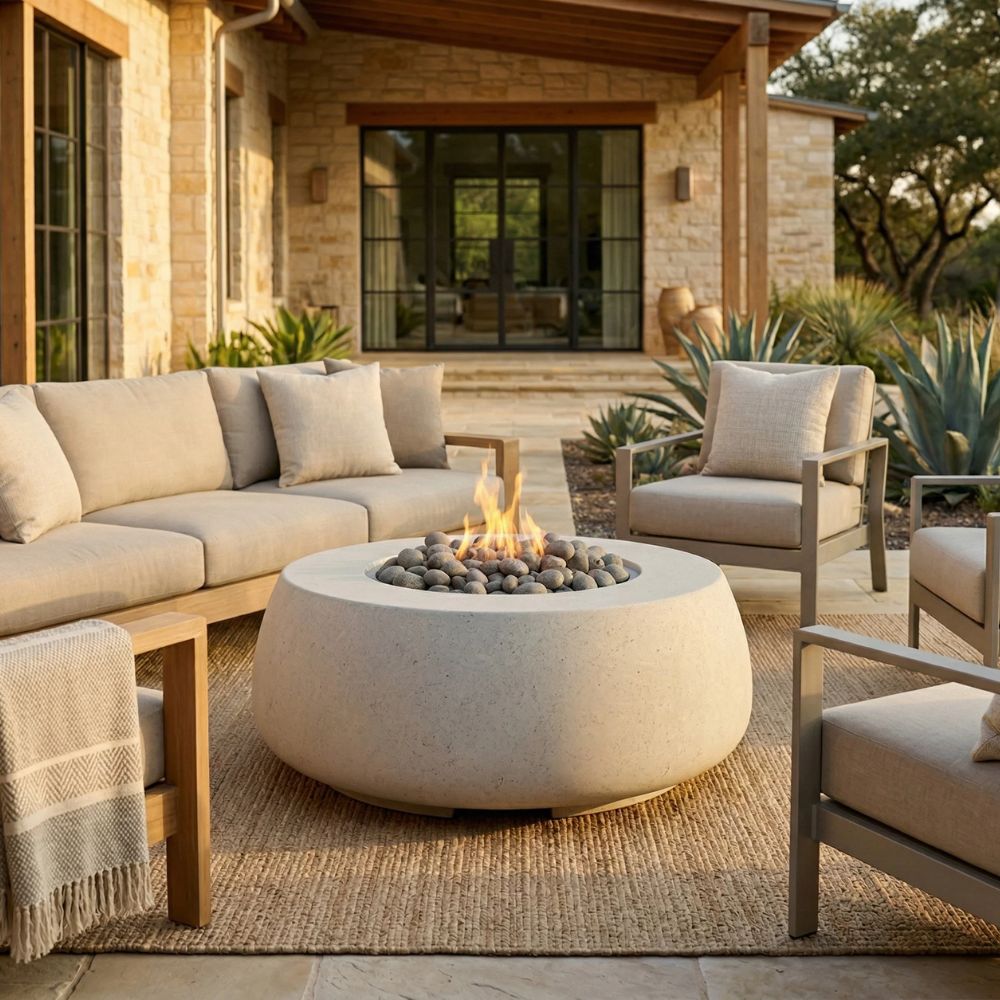 Dune Fire Bowl – 42" Round Lightweight Concrete Gas Fire Pit (65,000 BTUs, Propane/Natural Gas)