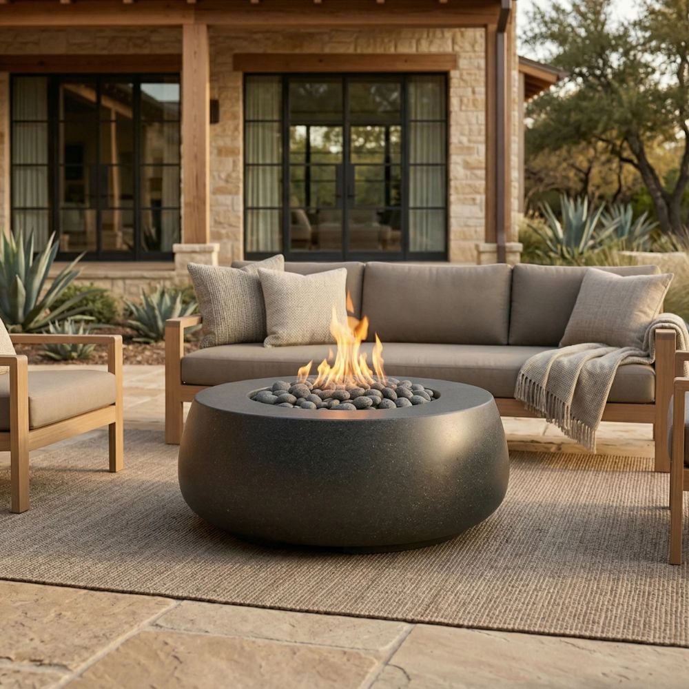 Dune Fire Bowl – 42" Round Lightweight Concrete Gas Fire Pit (65,000 BTUs, Propane/Natural Gas)