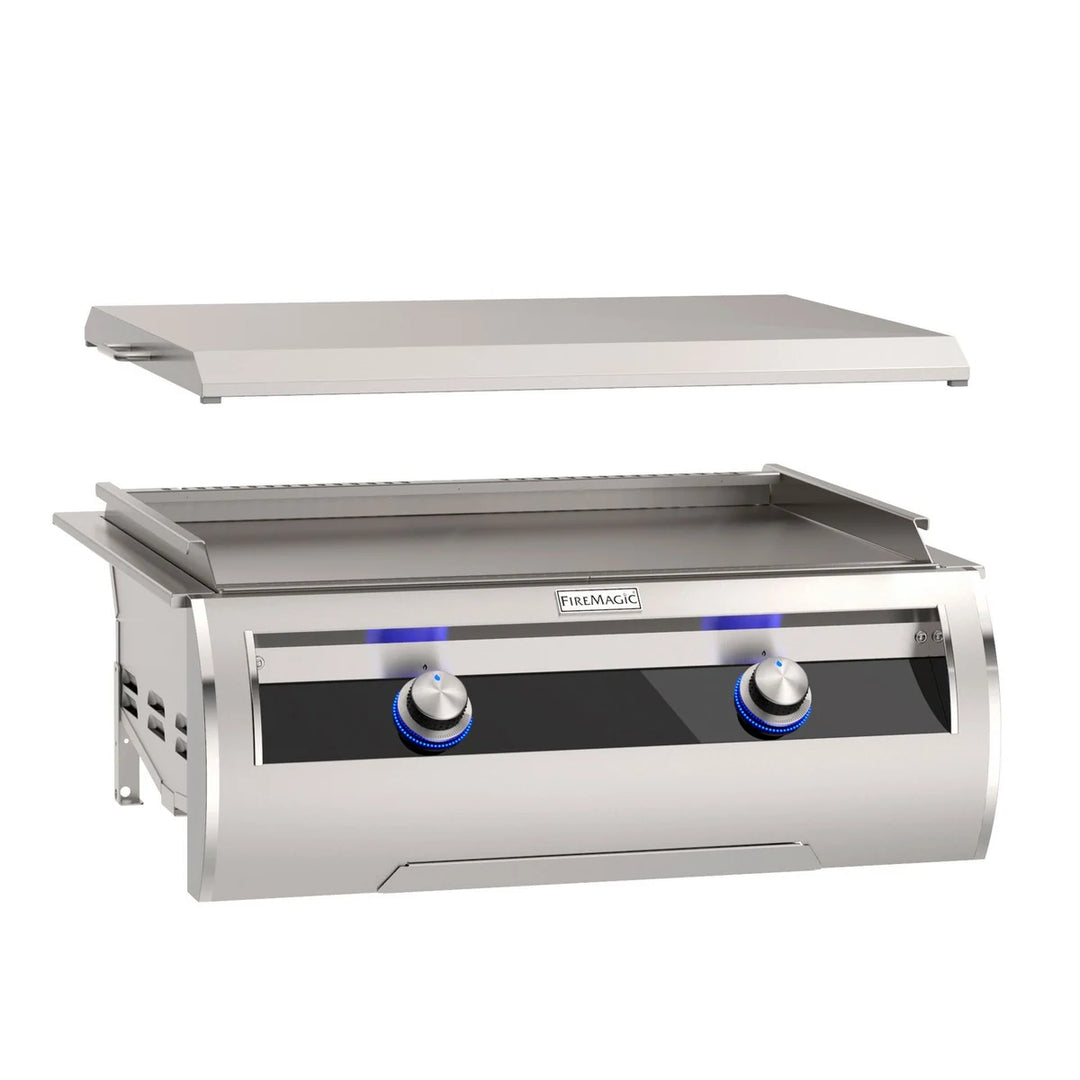 Fire Magic Echelon Diamond E660i 30-Inch Black Glass Built-In Propane Gourmet Griddle with Stainless Steel Cover