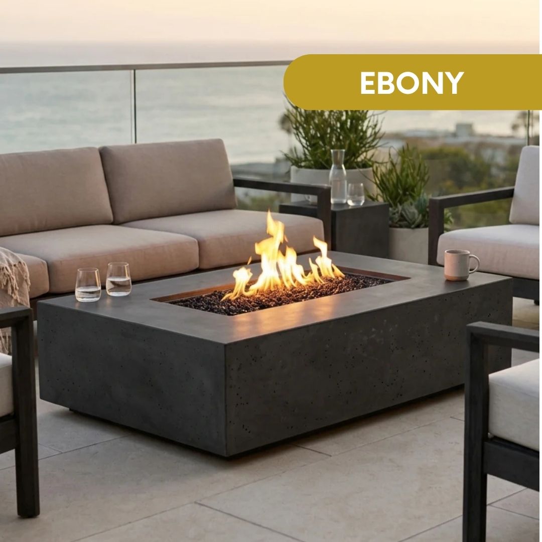 Tavola 1 Modern Concrete Fire Table 56" – Outdoor Gas Fire Pit by Prism Hardscapes
