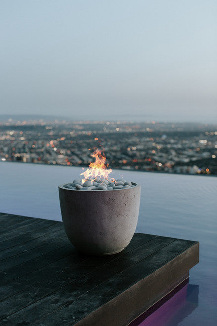 ELEMENT Compact Round Outdoor Fire Feature, 20.5" Concrete Fire Pit, 65K–90K BTU, Modern Patio Accent