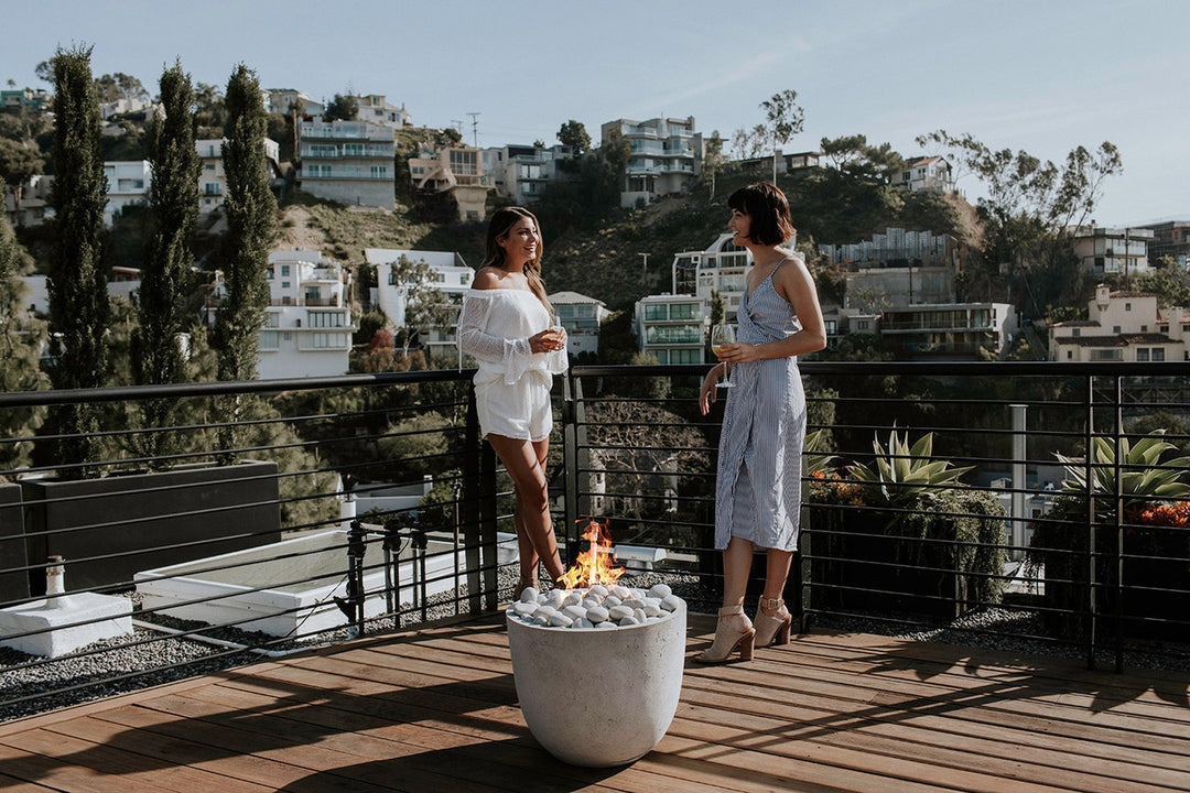 ELEMENT Compact Round Outdoor Fire Feature, 20.5" Concrete Fire Pit, 65K–90K BTU, Modern Patio Accent