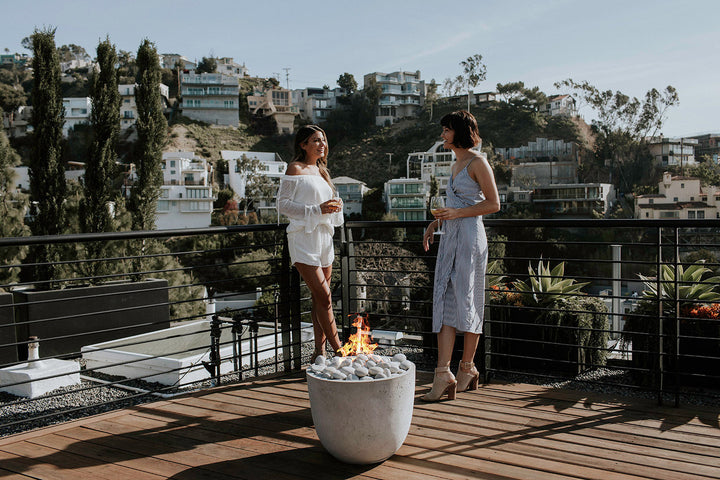 ELEMENT Compact Round Outdoor Fire Feature, 20.5" Concrete Fire Pit, 65K–90K BTU, Modern Patio Accent