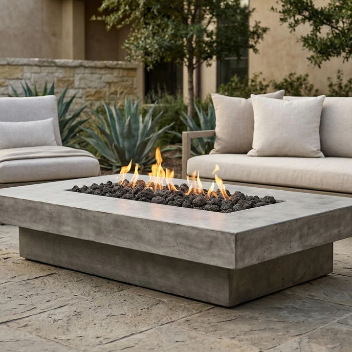 Elevate Fire Table 80″ – Rectangular Hand-Crafted Concrete Gas Fire Pit (65,000 BTUs, Propane/Natural Gas)