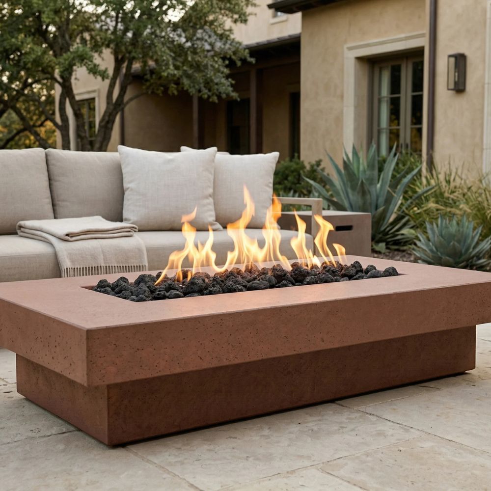 Elevate Fire Table 80″ – Rectangular Hand-Crafted Concrete Gas Fire Pit (65,000 BTUs, Propane/Natural Gas)