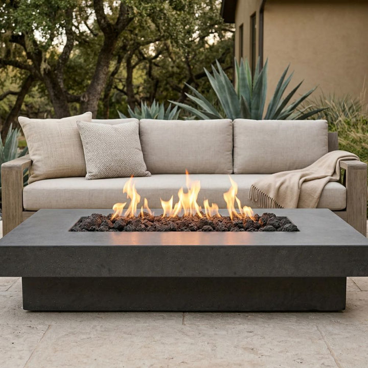 Elevate Fire Table 80″ – Rectangular Hand-Crafted Concrete Gas Fire Pit (65,000 BTUs, Propane/Natural Gas)