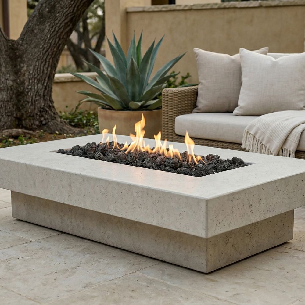 Elevate Fire Table 80″ – Rectangular Hand-Crafted Concrete Gas Fire Pit (65,000 BTUs, Propane/Natural Gas)
