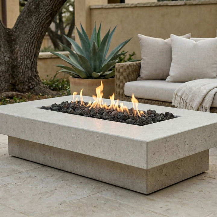 Elevate Fire Table 80″ – Rectangular Hand-Crafted Concrete Gas Fire Pit (65,000 BTUs, Propane/Natural Gas)