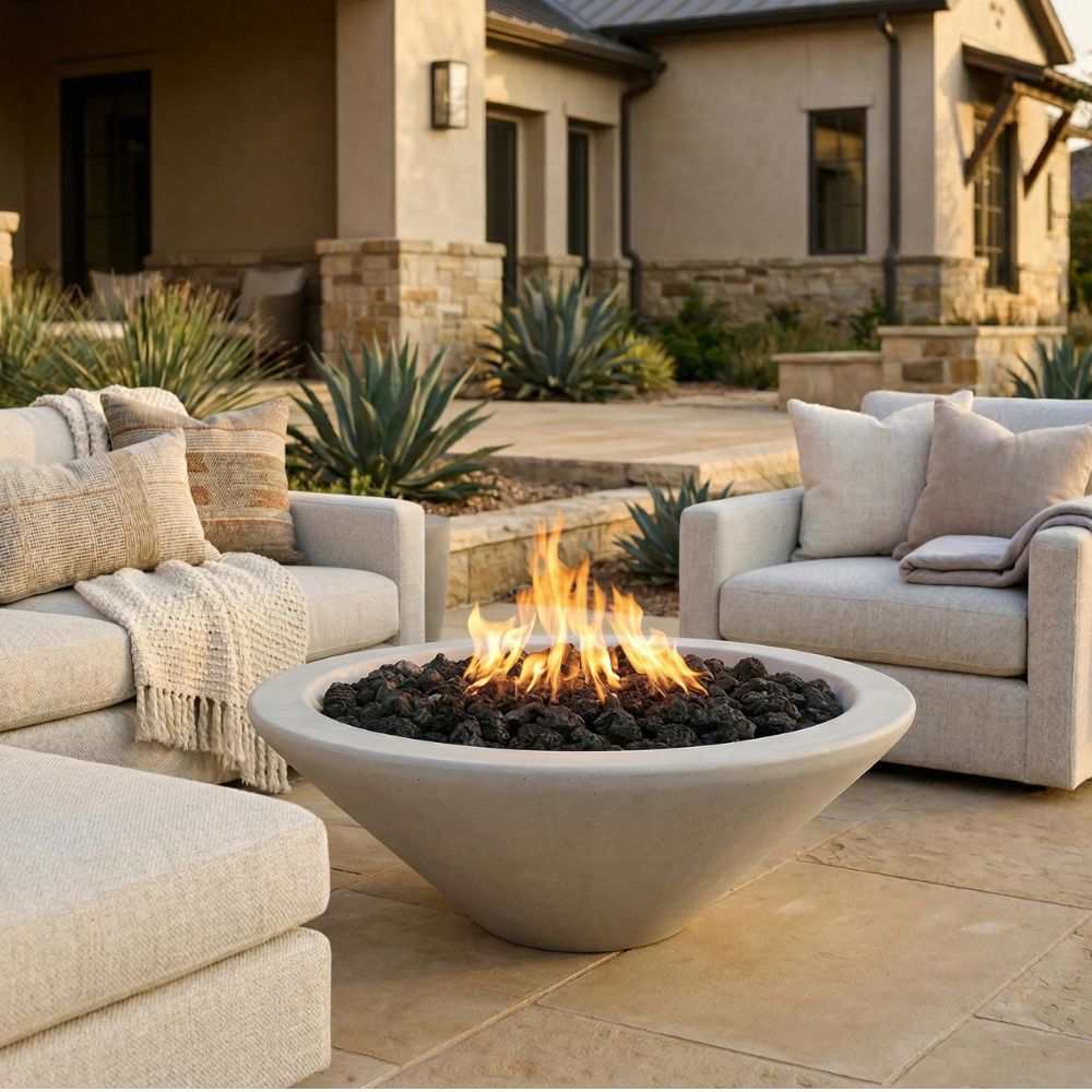 Embarcadero 48" Round Concrete Fire Bowl – 65,000 BTU Outdoor Gas Fire Pit