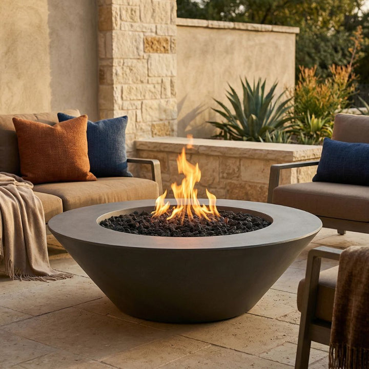 Embarcadero 60" Round Concrete Fire Bowl – Large Outdoor Gas Fire Pit (65,000–125,000 BTU)