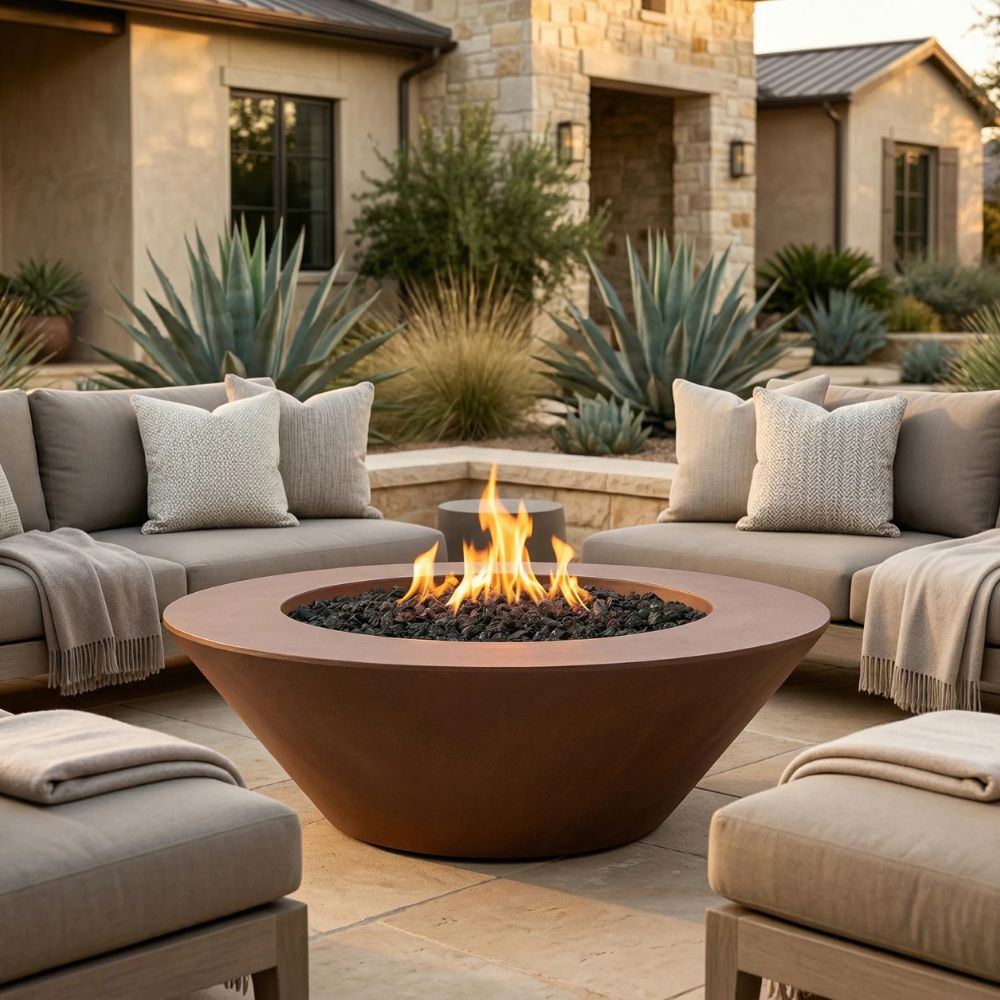 Embarcadero 60" Round Concrete Fire Bowl – Large Outdoor Gas Fire Pit (65,000–125,000 BTU)